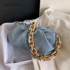Women Cloud Clutch Bag Ladies Chain Shoulder Bag Soft PU Handbag Tote