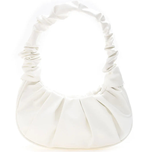 Women Cloud Handbag Solid Soft PU Leather Pleated Underarm Bags