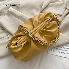 Women Cloud Underarm Shoulder Bags Pleated Pouch Totes Handbags