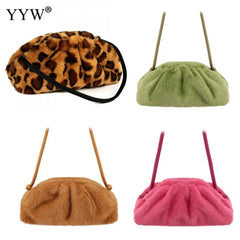 Leopard Flannelette Clutch Bag Crossbody Purse for Women
