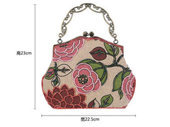 Vintage Flower Embroidery Linen Evening Bag Wedding Party Ladies Clutch