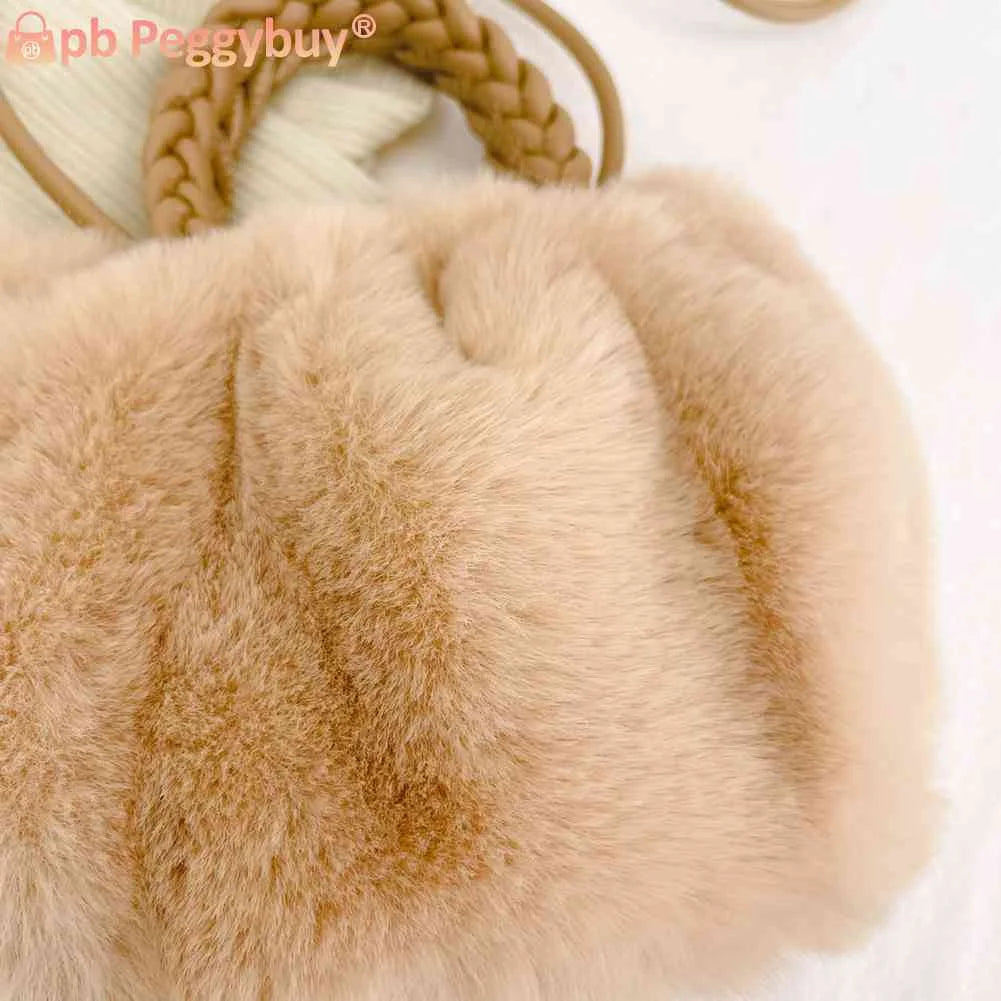 Plush Crossbody Handbag Woven Handle Soft Solid Winter Purse