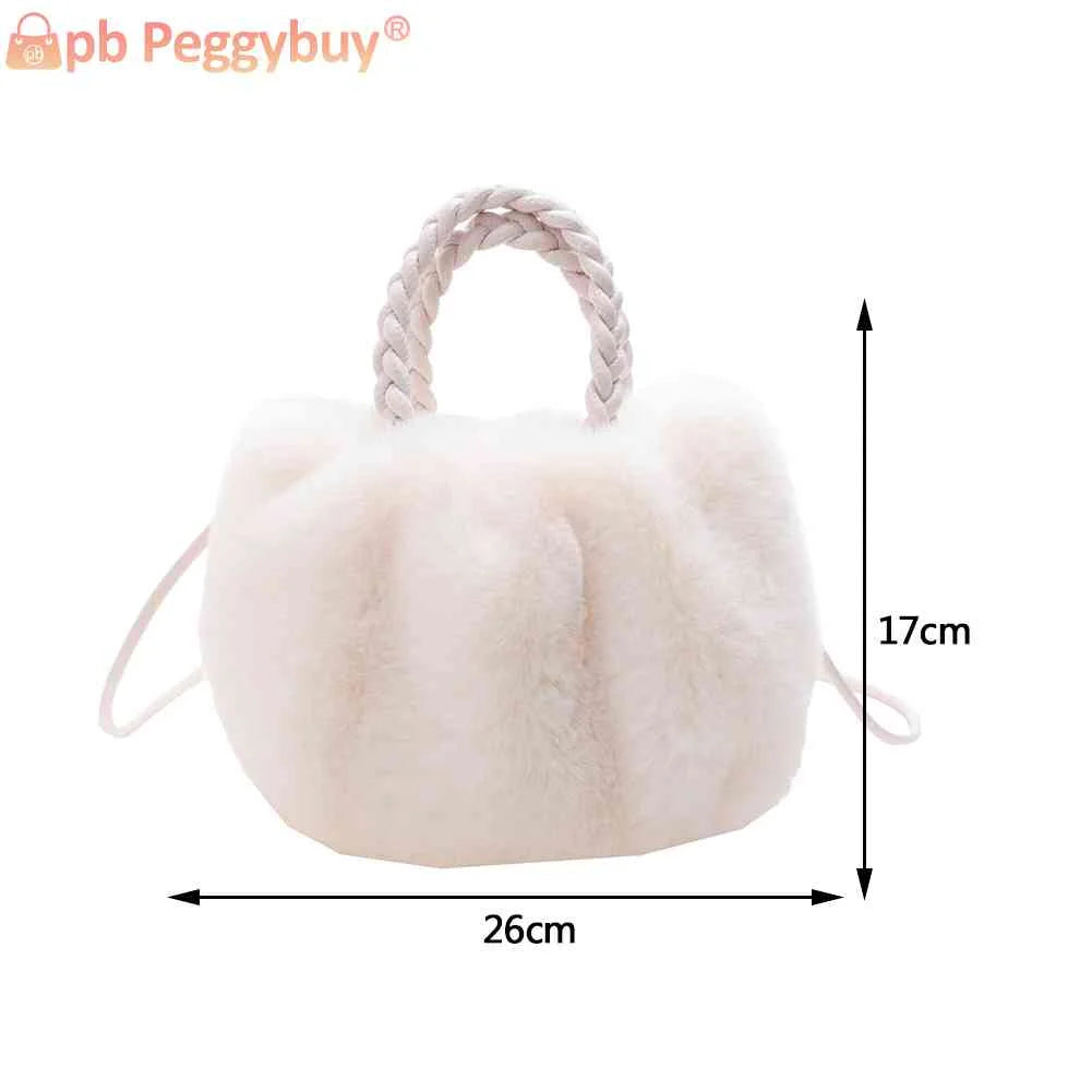 Plush Crossbody Handbag Woven Handle Soft Solid Winter Purse