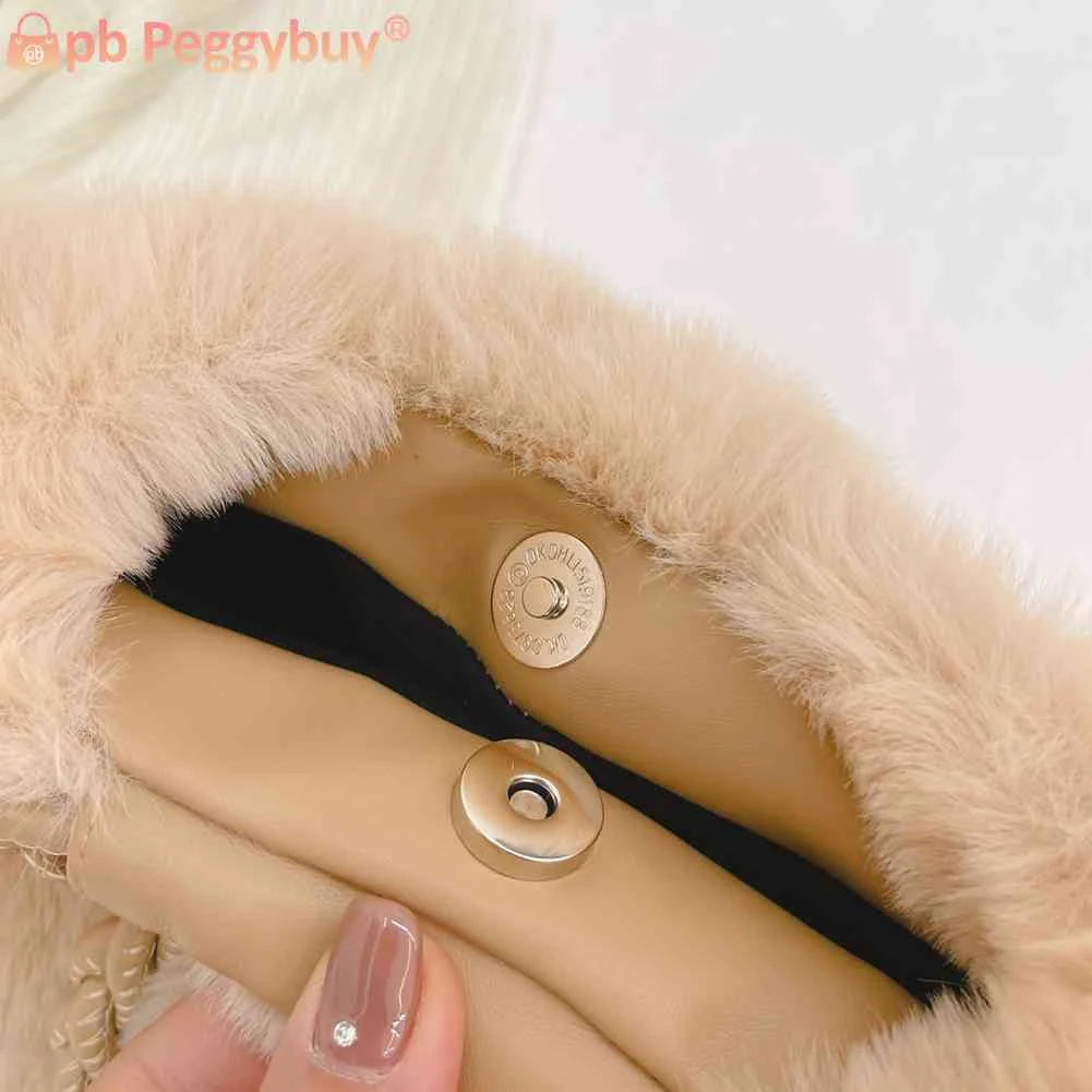 Plush Crossbody Handbag Woven Handle Soft Solid Winter Purse