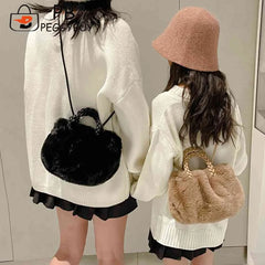 Soft Fluffy Women Clutch Handbag Woven Handle Plush Messenger Bag