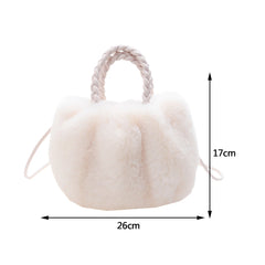 Plush Winter Crossbody Bag Soft Fluffy Handbag Woven Handle Clutch Purse