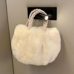Plush Winter Crossbody Bag Soft Fluffy Handbag Woven Handle Clutch Purse