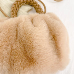 Plush Winter Crossbody Bag Soft Fluffy Handbag Woven Handle Clutch Purse