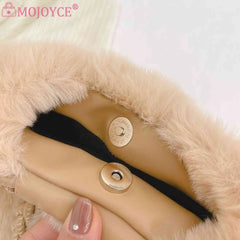 Soft Plush Women Clutch Handbag with Woven Handle - Solid Color