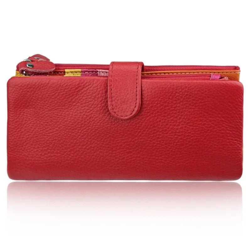 Cow Leather Women Clutch Wallet Long Zipper Purse For iPhone 8