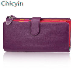 Cow Leather Women Clutch Wallet Long Zipper Purse For iPhone 8