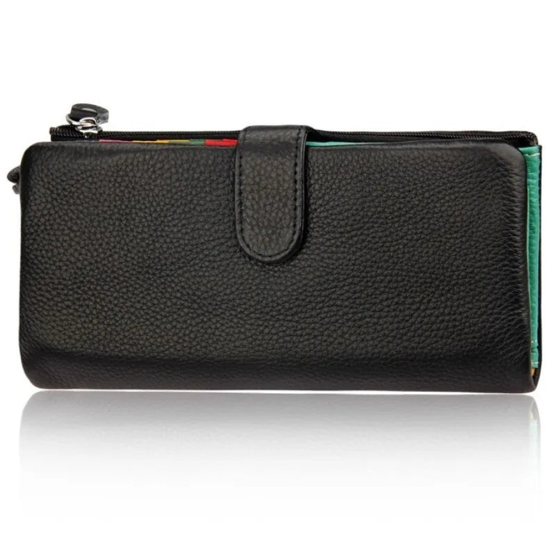 Cow Leather Women Clutch Wallet Long Zipper Purse For iPhone 8