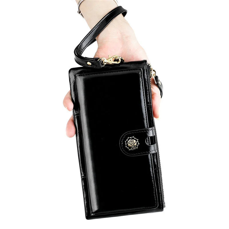 Oil Wax Leather Clutch Wallet Zipper Purse RFID Wallet
