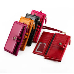 Oil Wax Leather Clutch Wallet Zipper Purse RFID Wallet