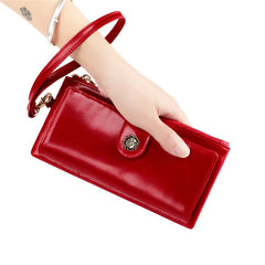 Oil Wax Leather Clutch Wallet Zipper Purse RFID Wallet
