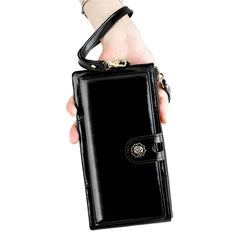 Oil Wax Leather Clutch Wallet Zipper Purse RFID Wallet