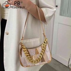 Women Commute Bag Colorful Triangle Printed PU Leather Hobos