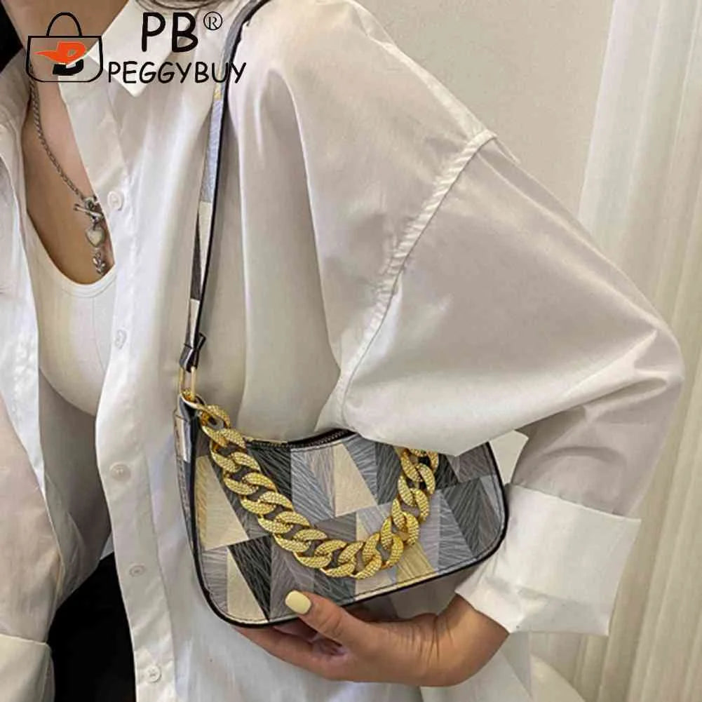 Women Commute Bag Colorful Triangle Printed PU Leather Hobos
