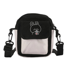 Cartoon Print Canvas Crossbody Bag Mini Handbag Flap Purse