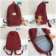 Corduroy Backpack High School College Students Book Bag Retro Female Backpacks