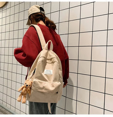 Corduroy Backpack High School College Students Book Bag Retro Female Backpacks