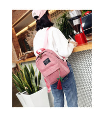 Corduroy Backpack for Women Small Travel Bag Girls Mochila