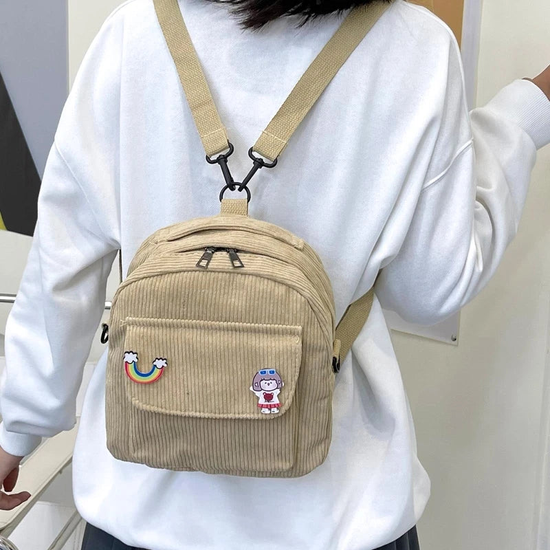 Women Corduroy Backpack Purse Convertible Casual Daypack Travel