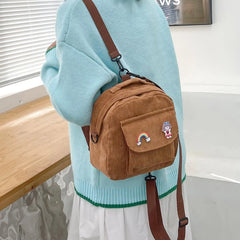Women Corduroy Backpack Purse Convertible Casual Daypack Travel