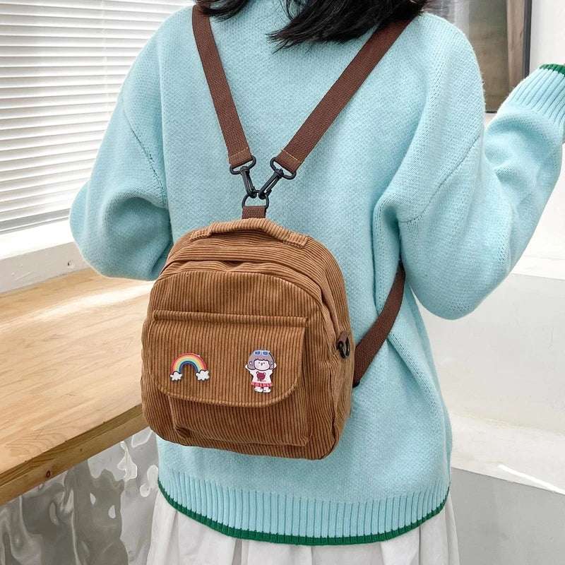 Women Corduroy Backpack Purse Convertible Casual Daypack Travel