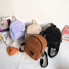 Corduroy Backpack Teenager Girl Small School Bag Winter Preppy Style