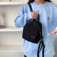 Corduroy Backpack Teenager Girl Small School Bag Winter Preppy Style