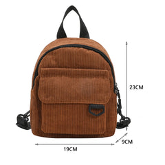Corduroy Backpack Teenager Girl Small School Bag Winter Preppy Style