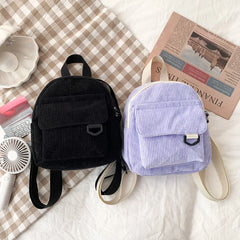 Corduroy Backpack Teenager Girl Small School Bag Winter Preppy Style