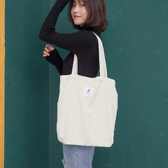 Women Corduroy Canvas Tote Handbag Casual Shopping Bag