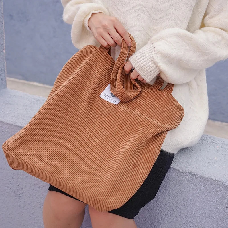 Women Corduroy Canvas Tote Handbag Casual Shopping Bag