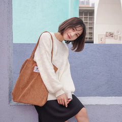 Women Corduroy Canvas Tote Handbag Casual Shopping Bag