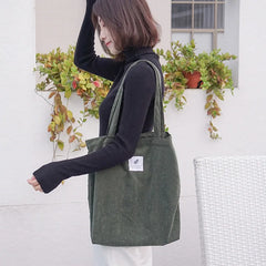 Women Corduroy Canvas Tote Handbag Casual Shopping Bag