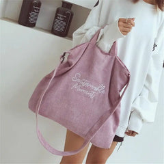 Women Corduroy Canvas Tote Shoulder Bag Shopping Handbag