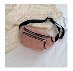 Women Corduroy Large Waist Bag Causal Zipper Chest Bag Warm Canvas Fanny Pack