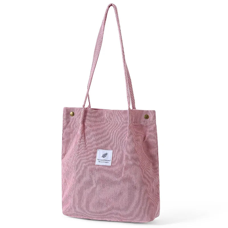 Women Corduroy Shopping Bag Canvas Shoulder Handbag Eco Tote