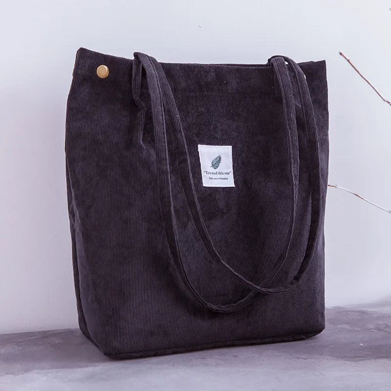 Women Corduroy Shopping Bag Canvas Shoulder Bag Foldable Eco Tote