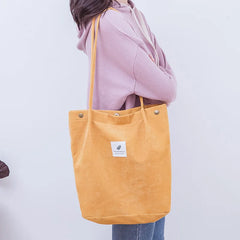 Women Corduroy Shopping Bag Canvas Shoulder Bag Foldable Eco Tote