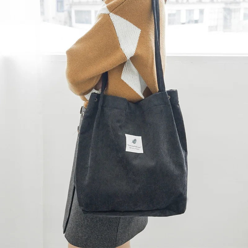 Corduroy Shopping Bag Canvas Shoulder Handbag Eco Tote