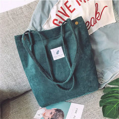Women Corduroy Shopping Bag Canvas Shoulder Handbag Eco Tote