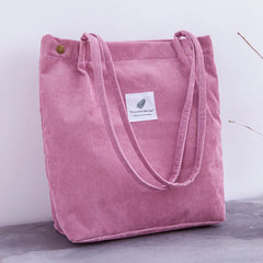 Women Corduroy Shopping Bag Canvas Shoulder Bag Foldable Eco Tote