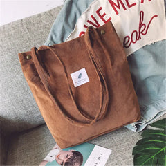 Women Corduroy Shopping Bag Canvas Shoulder Handbag Eco Tote