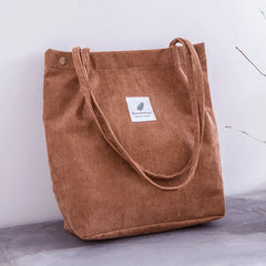 Women Corduroy Shopping Bag Canvas Shoulder Bag Foldable Eco Tote