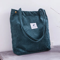 Women Corduroy Shopping Bag Canvas Shoulder Bag Foldable Eco Tote