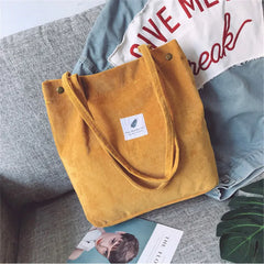 Women Corduroy Shopping Bag Canvas Shoulder Handbag Eco Tote