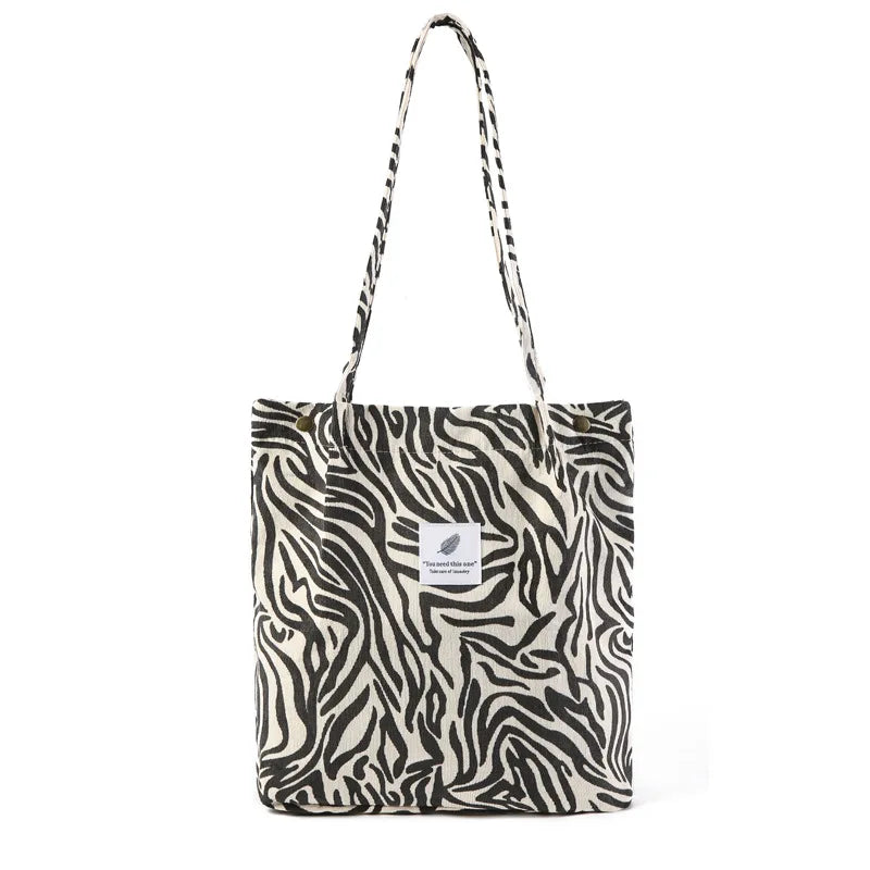 Corduroy Shoulder Bag Girl Canvas Tote Eco Grocery Reusable Foldable